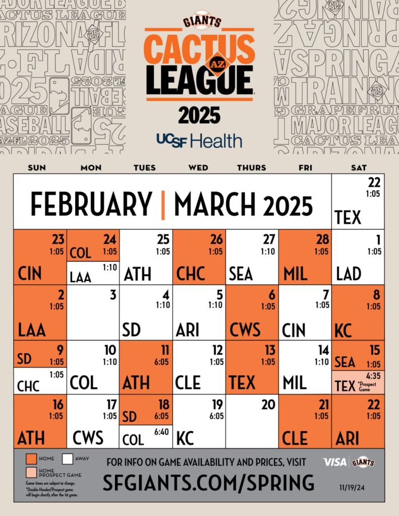 sfgiants spring training schedule 2025 on the scottsdale living